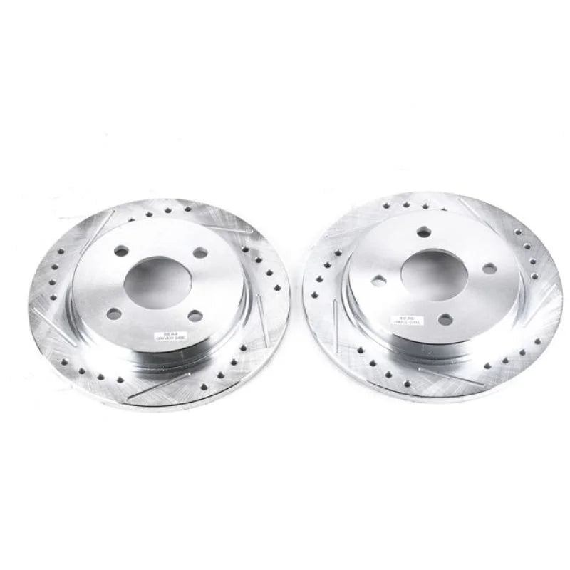 PowerStop Rear Evolution Drilled & Slotted Rotors - Pair fits 2001-2007 2014-2019 Ford Fiesta / Focus - Main Product View