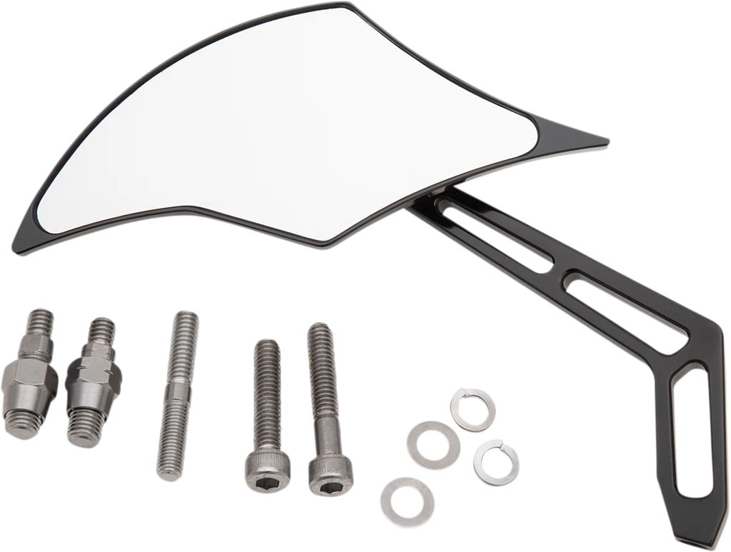 Pro-One Performance Mirror - Weekend Warrior - Side View - Cut-Out/Flame Head - Oblong - Black - Left 102300AB - Back View