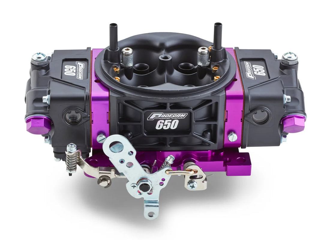 Proform 650 CFM, Mechanical Secondary, Black & Purple - Side View