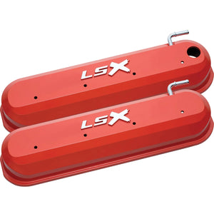 Proform Raised "LSX" Emblem Aluminum Valve Covers, Chevy Orange, LS Engines 141-257 - Main Product View
