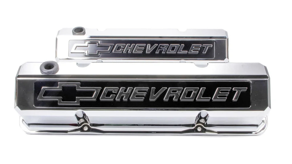 Proform SBC Slant Edge Chrome V/C Tall Raised Logo 141-922