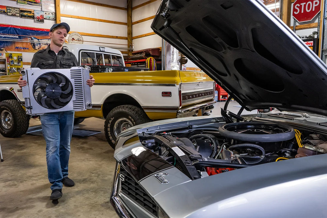 Proform Slim-Fit Radiator System, Universal, Ford Style, 19-inch Core, Manual Trans - Installation View