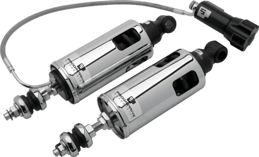 Progressive 88-99 Harley Softail 422 Series Shocks w/RAP Heavy Duty - Chrome - Side View