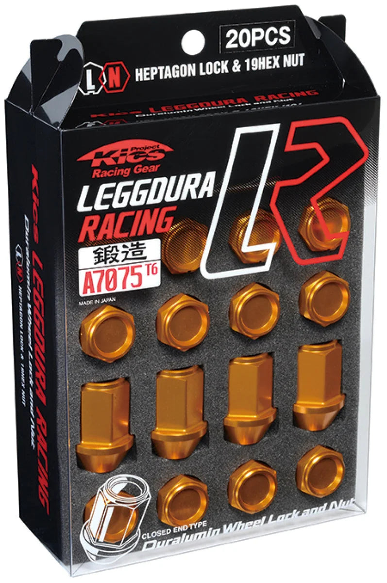 Project Kics 12x1.25 Leggdura Racing Lug Nuts - Yellow Gold w/Laser Logo (20 Pcs) - Side View