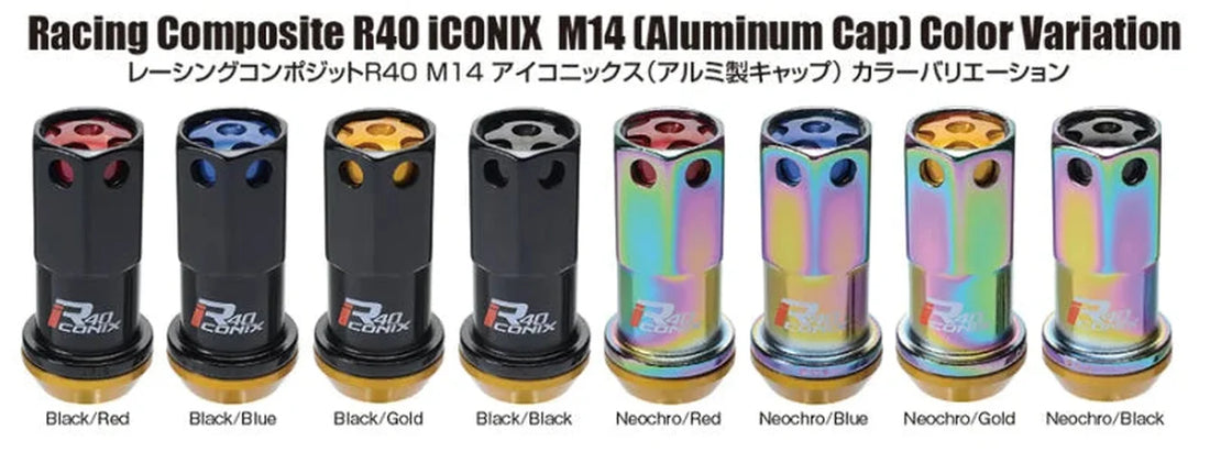 Project Kics 16+4 Black Lock & Lug Nuts R40 Iconix - 14X1.25 (Black Cap) - Side View