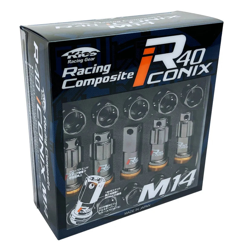 Project Kics R40 Iconix 14x1.50 Classical Lock & Lug Nuts 16+4 (Blue Cap) - Side View