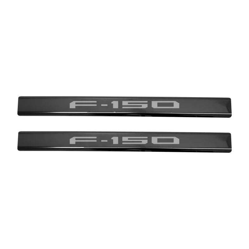 Putco 15-20 Ford F-150 - Regular Cab & SuperCab w/ F-150 Etching (2pcs) Black Platinum Door Sill - Back View