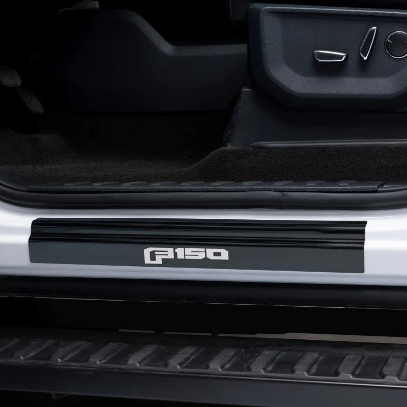 Putco 15-20 Ford F-150 - Regular Cab & SuperCab w/ F-150 Etching (2pcs) Black Platinum Door Sill - Installation View