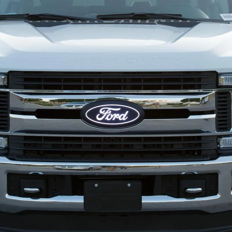 Putco 17-20 Ford SuperDuty Front Luminix Ford LED Emblem - w/o Camera CutOut - Installation View