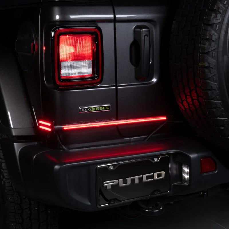 Putco 2019+ Ram 1500/Jeep Wrangler JK/JL 18in Red Split Blade LED Tailgate Light Bar (Pair) - Installation View