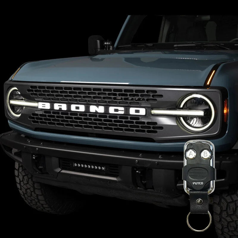 Putco 22-24 Ford Bronco Luminix DRL LED Light Hood Limb Riser (Factory Hood Side Hinge Replacments) - Side View