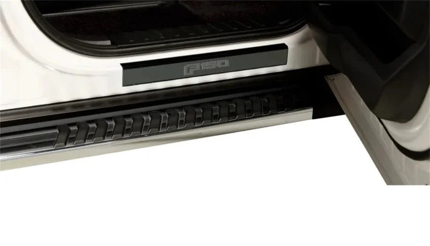 Putco 15-20 Ford F-150 - Regular Cab & SuperCab w/ F-150 Etching (2pcs) Black Platinum Door Sill - Side View