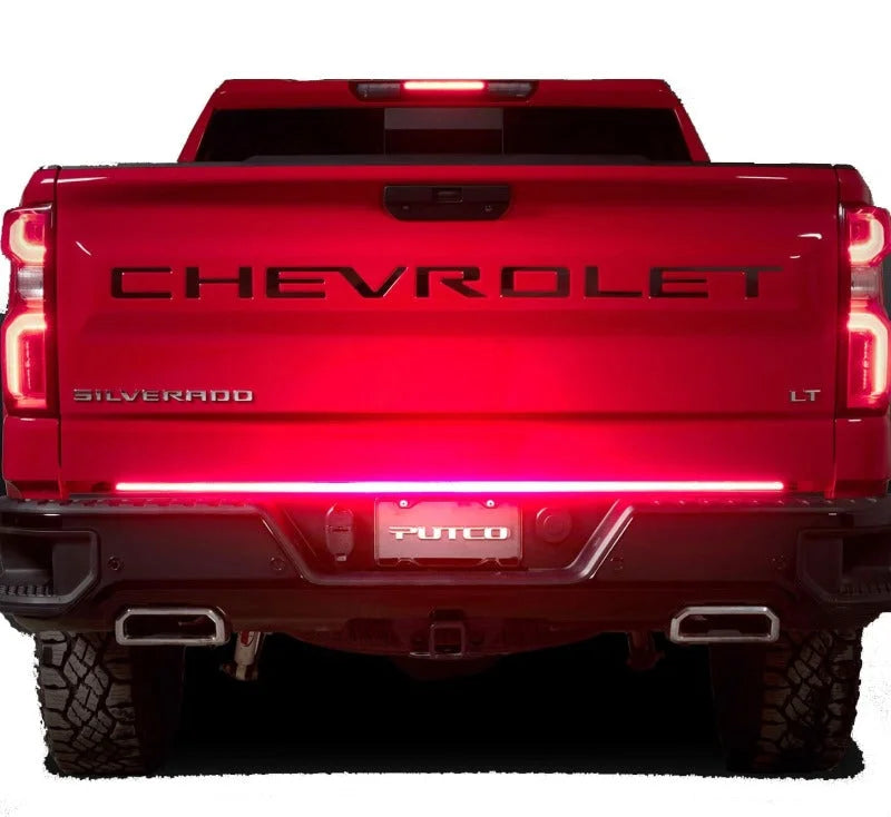Putco 60in Red Blade LED Tailgate Light Bar for Ford Turcks w/ Blis and Trailer Detection - Side View