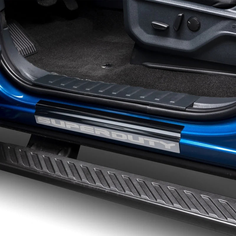 Putco 99-16 Ford SuperDuty Crew Cab w/ SUPERDUTY Etching (4pcs) Black Platinum Door Sills - Side View