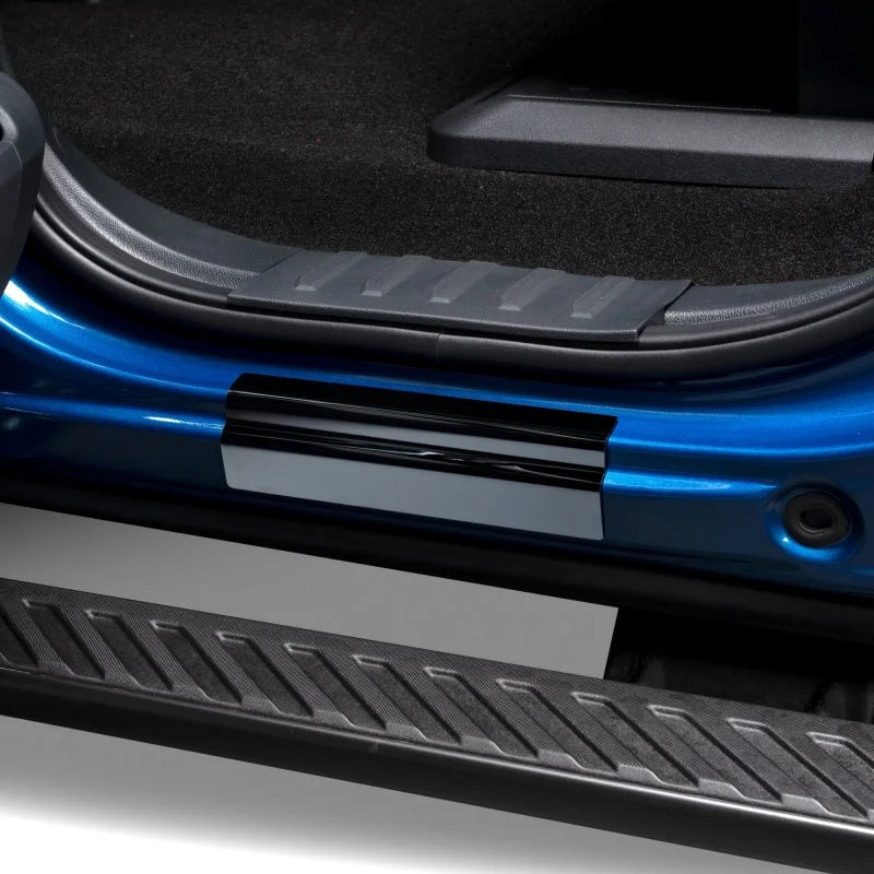 Putco 99-16 Ford SuperDuty Crew Cab w/ SUPERDUTY Etching (4pcs) Black Platinum Door Sills - Back View