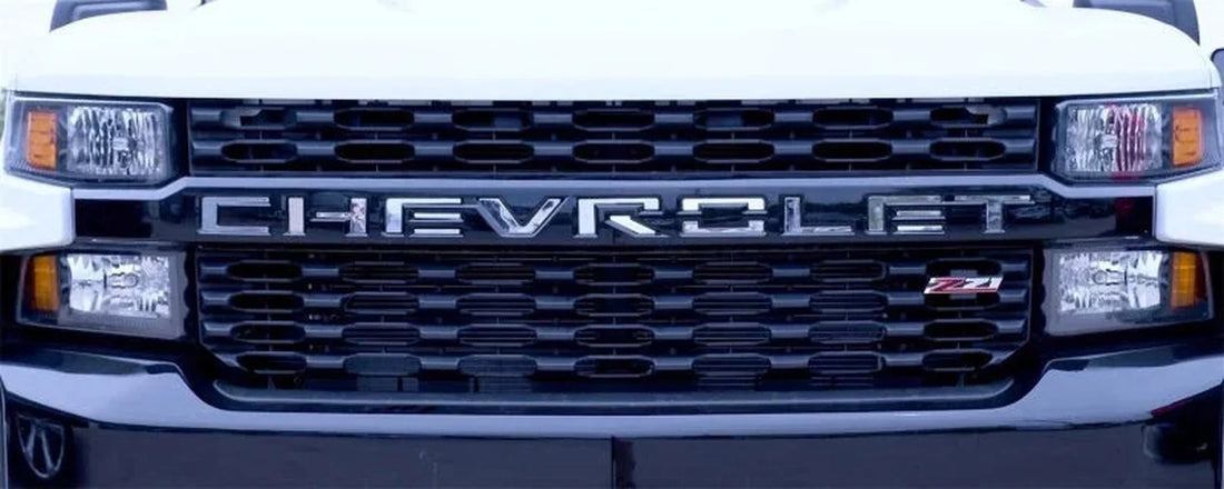 Putco 19-20 Chevy Silverado LD - Grille Letters - Stainless Steel Chevrolet Letters - Side View