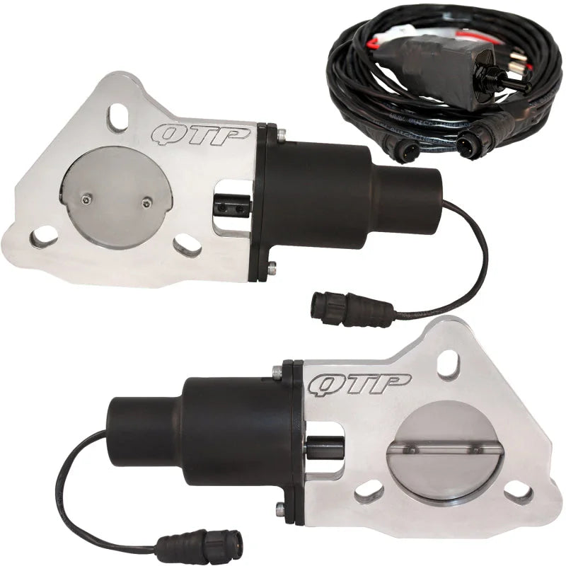 QTP 2.25in Bolt-On QTEC Dual Electric Cutout Valves - Pair - Main Product View