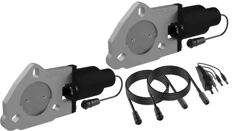 QTP 2.25in Bolt-On QTEC Dual Electric Cutout Valves - Pair - Side View