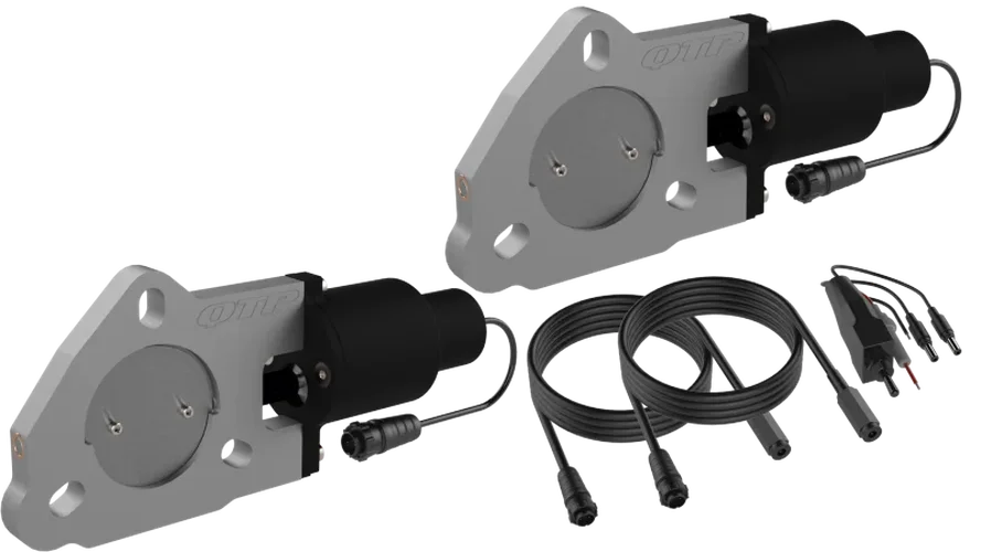 QTP 2.25in Bolt-On QTEC Dual Electric Cutout Valves - Pair - Side View