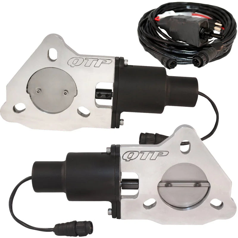 QTP 2.5in Bolt-On QTEC Dual Electric Cutout Valves - Pair - Side View