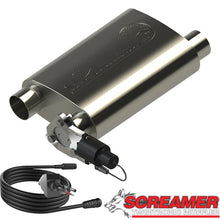 Load image into Gallery viewer, QTP 2.5in Weld-On 304SS Reverse Screamer Muffler w/Bolt-On QTEC Electric Cutout - Side View