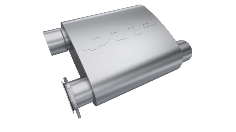 QTP 2.5in Weld-On 304SS Screamer Muffler Short Case w/Bolt-On QTEC Electric Cutout - Back View