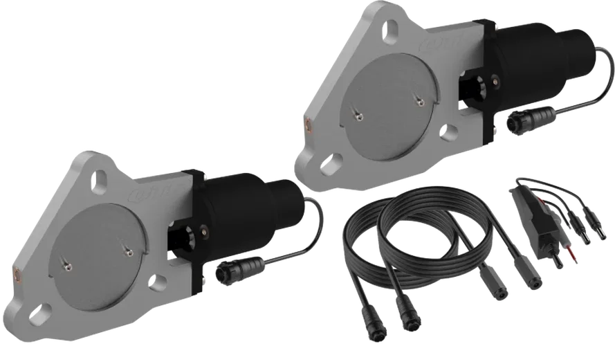 QTP 3in Bolt-On QTEC Dual Electric Cutout Valves - Pair - Back View