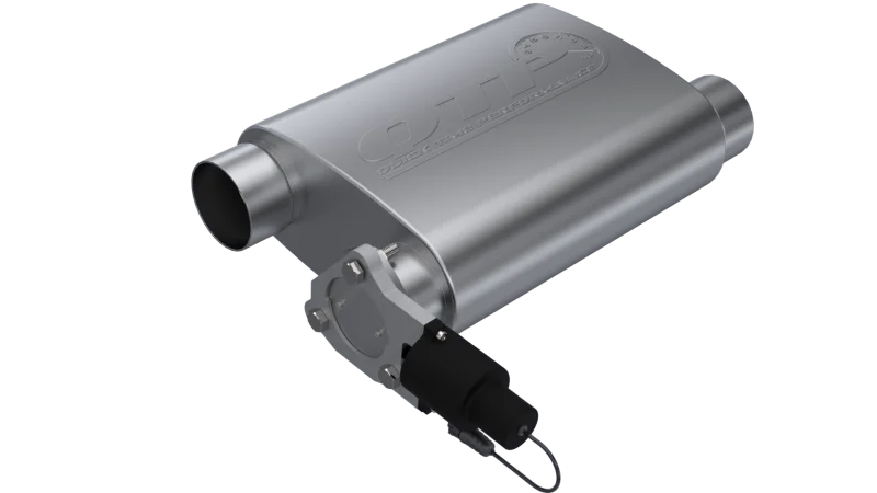 QTP 3in Weld-On 304SS Reverse Screamer Muffler w/Bolt-On QTEC Electric Cutout - Main Product View