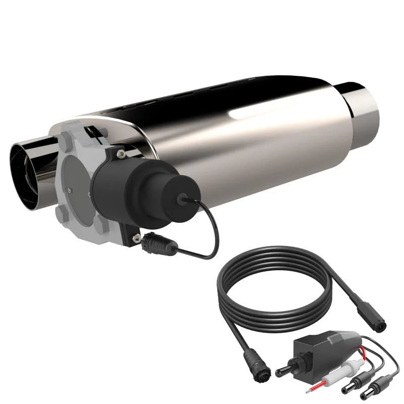 QTP 3in Weld-On 304SS Screamer Muffler Short Case w/Bolt-On QTEC Electric Cutout - Side View