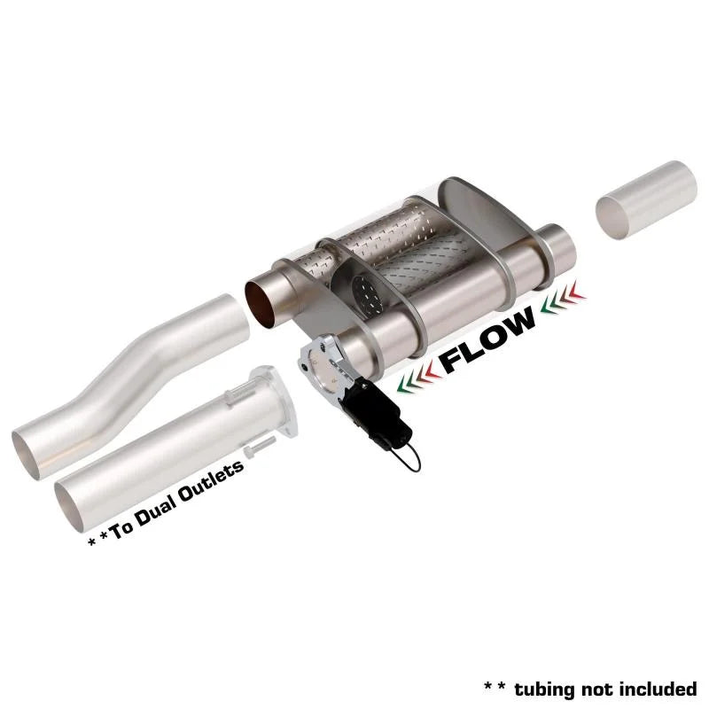 QTP 3in Weld-On Reverse 304SS Screamer Muffler Short Case w/Bolt-On QTEC Electric Cutout - Main Product View