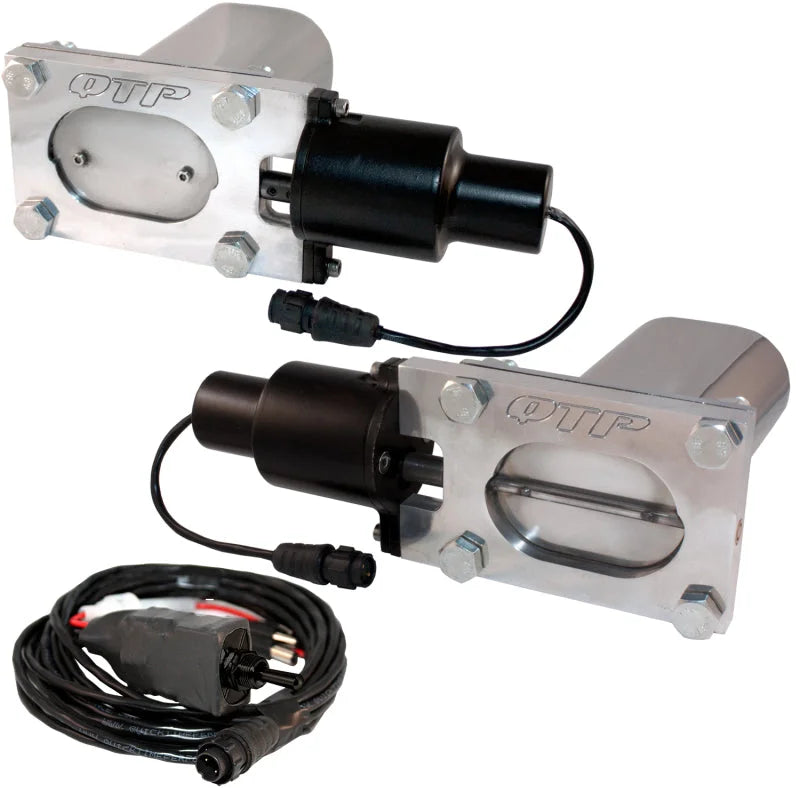QTP Bolt-On QTEC Dual Low Profile Oval Electric Cutout Valves - Pair - Side View