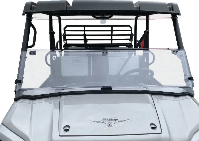 QuadBoss 16-22 Kawasaki KAF820 Mule Pro-DX Windbreak Folding Windshield - Installation View