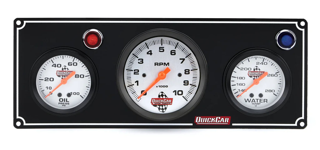 Quickcar Racing 2-1 Gauge Panel OP/WT w/ 3in Tach Black 61-67313