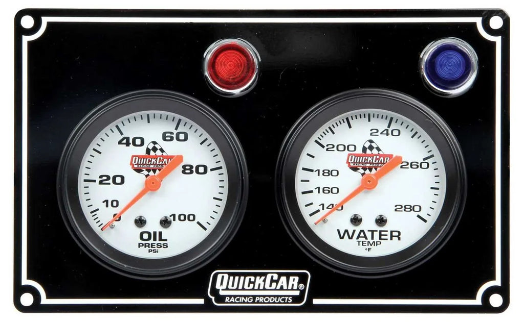 Quickcar Racing 2 Gauge Panel  OP/WT Black 61-6701