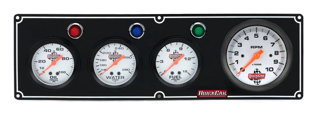 Quickcar Racing 3-1 Gauge Panel OP/WT/FP w/3-3/8in Tach Black 61-67423