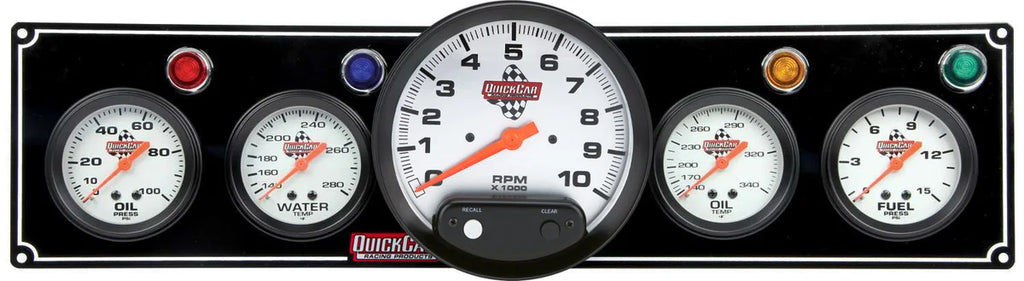Quickcar Racing 3-1 Gauge Panel OP/WT/OP /FP w/5in Tach Black 61-6751