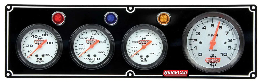 Quickcar Racing 3-1 Gauge Panel OP/WT/OT w/3-3/8in Tach Black 61-67413