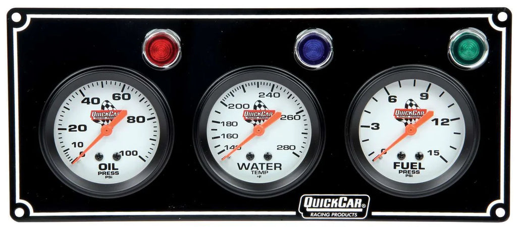 Quickcar Racing 3 Gauge Panel  OP/WT/FP Black 61-6712