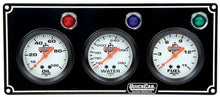 Load image into Gallery viewer, Quickcar Racing 3 Gauge Panel  OP/WT/FP Black 61-6712