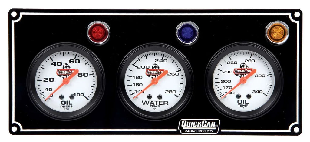 Quickcar Racing 3 Gauge Panel  OP/WT/OT Black 61-6711