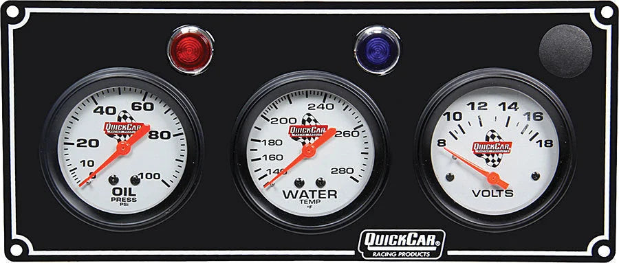 Quickcar Racing 3 Gauge Panel OP/WT/Volt Black 61-6717