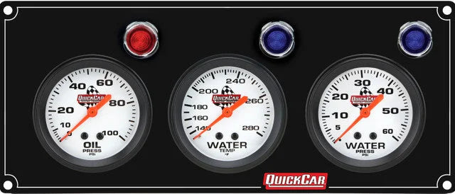 Quickcar Racing 3 Gauge Panel OP/WT/WP Black 61-6716