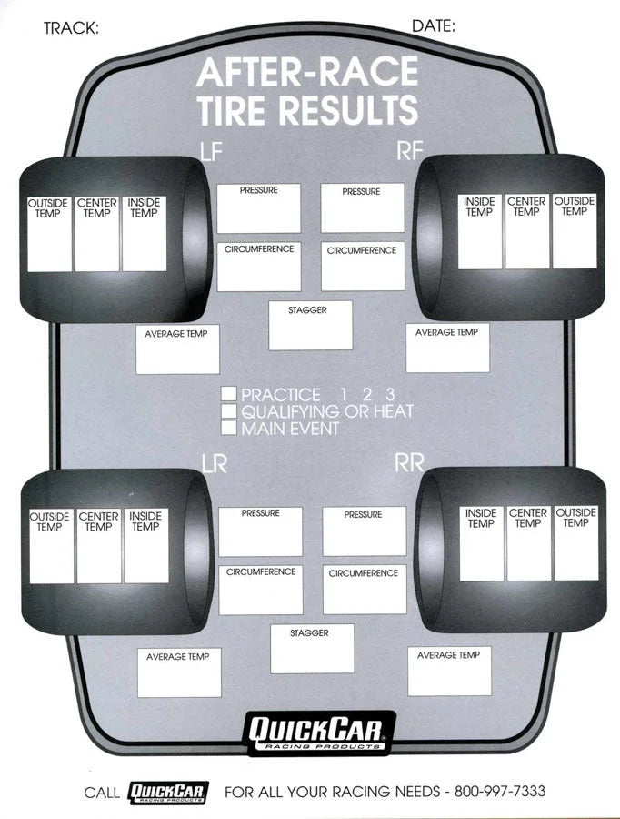 Quickcar Racing After Race Tire Set-Up Forms (50 PK) 51-215
