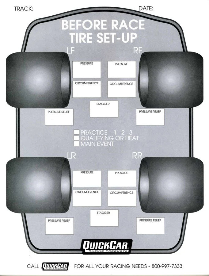 Quickcar Racing Before Race Tire Set-Up Forms (50 PK) 51-210