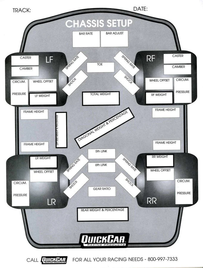 Quickcar Racing Chassis Set-Up Forms (50 PK) 51-201