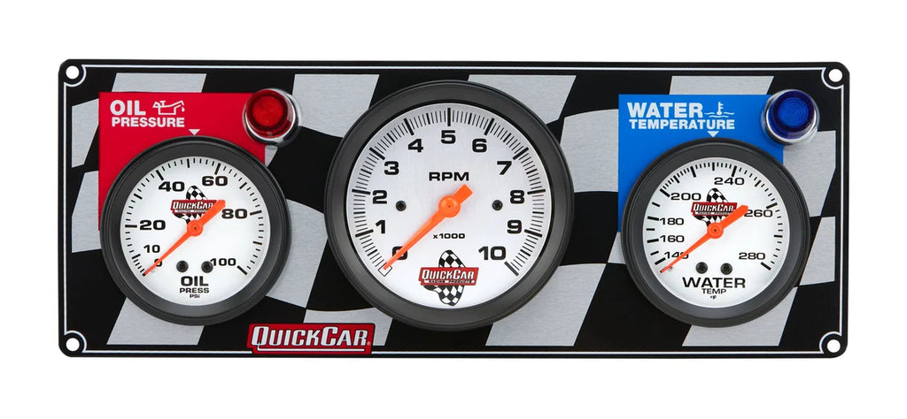 Quickcar Racing Gauge Panel OP/WT W/Tach 61-60313