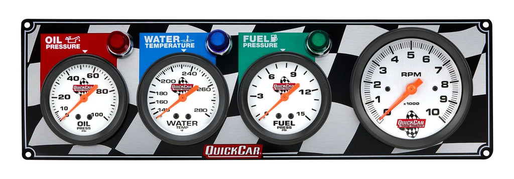 Quickcar Racing Gauge Panel OP/WT/FP w/Tach 61-60423
