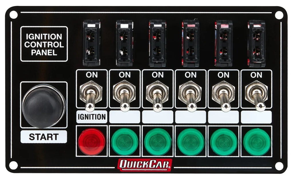 Quickcar Racing Ignition Panel Blk Fused w/Start But. & Lights 50-864