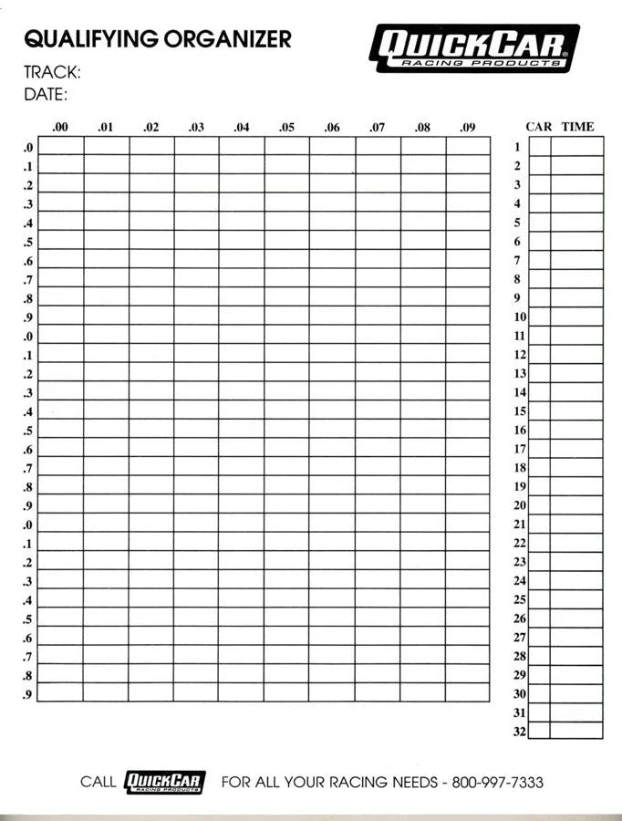 Quickcar Racing Qualifying Organizer Sheets (50pk) 51-236