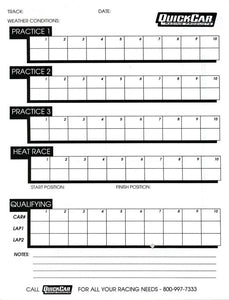 Quickcar Racing Time Organizer Sheets 100 Lap (50PK) 51-235